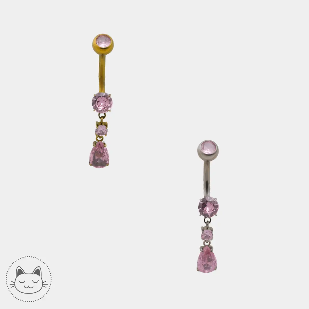 Bijou nombril pendant - Titane - Zircon Rose - Kawaii Place piercing