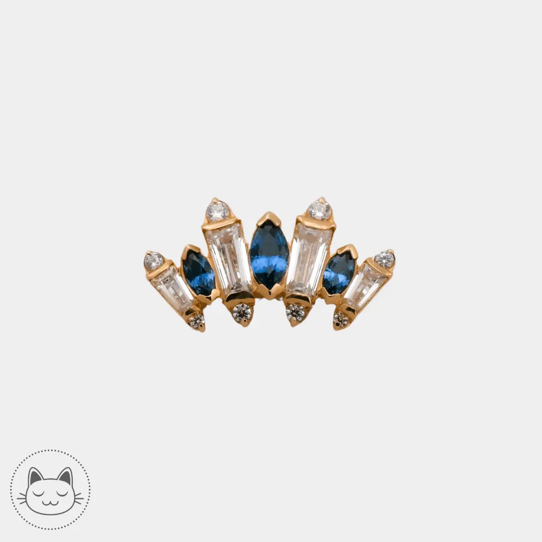 Auris- Cabochon "Iris"- Or jaune et Zircons bleu et blanc. - Kawaii Place piercing