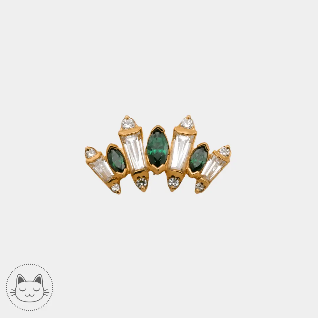 Auris- Cabochon "Iris"- Or jaune et Zircons vert et blanc. - Kawaii Place piercing