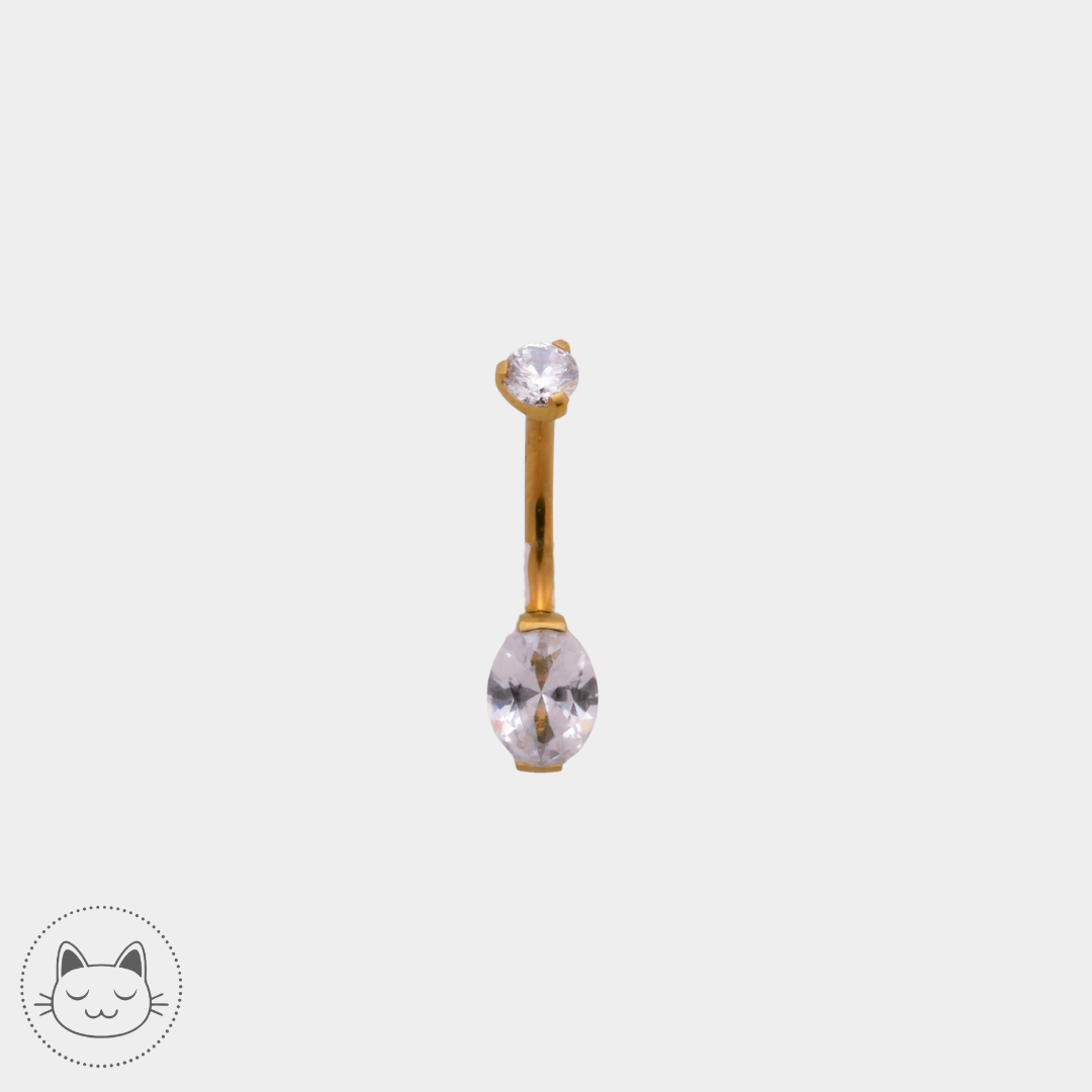 Bijou nombril ovale - Titane - Zircon blanc
