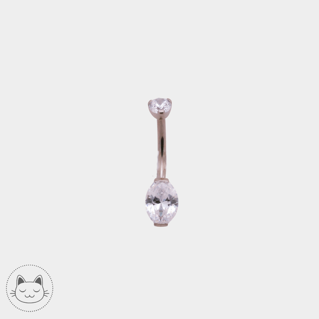 Bijou nombril ovale - Titane - Zircon blanc