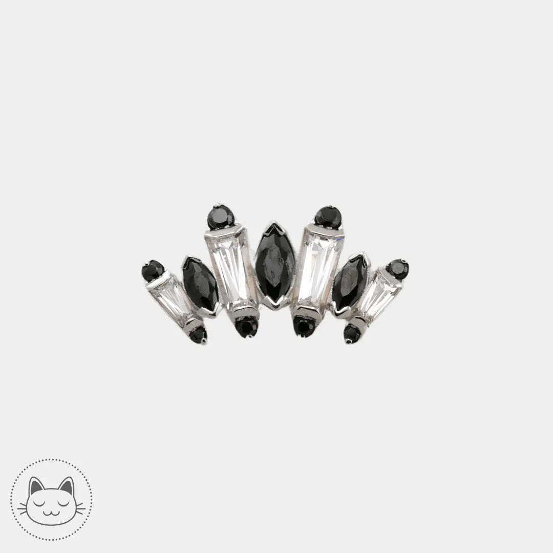 Auris- Cabochon "Iris"- Or blanc et Zircons noir et blanc. - Kawaii Place piercing