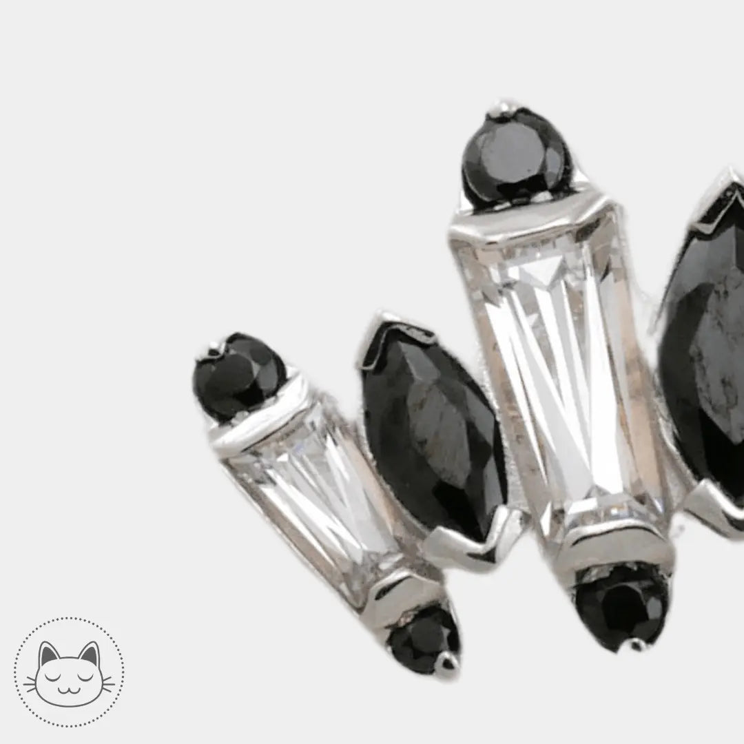 Auris- Cabochon "Iris"- Or blanc et Zircons noir et blanc. - Kawaii Place piercing