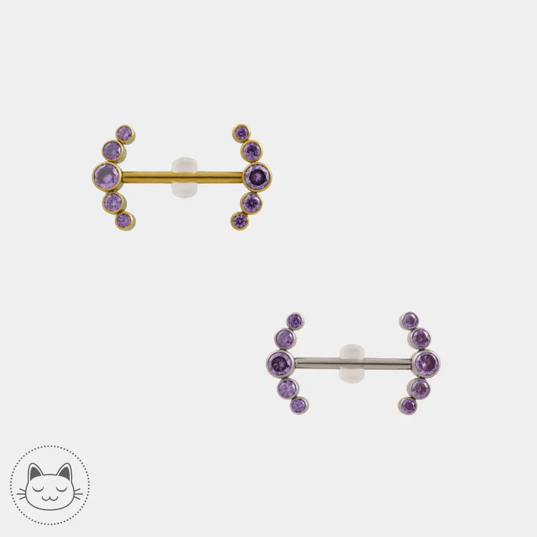 Bijou téton - Titane - Zircons violets - Kawaii Place piercing