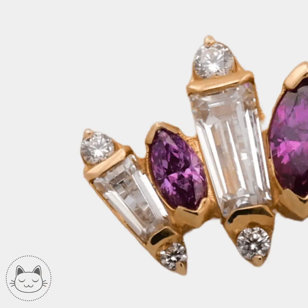 Auris- Cabochon "Iris"- Or jaune et Zircons rose et blanc. - Kawaii Place piercing