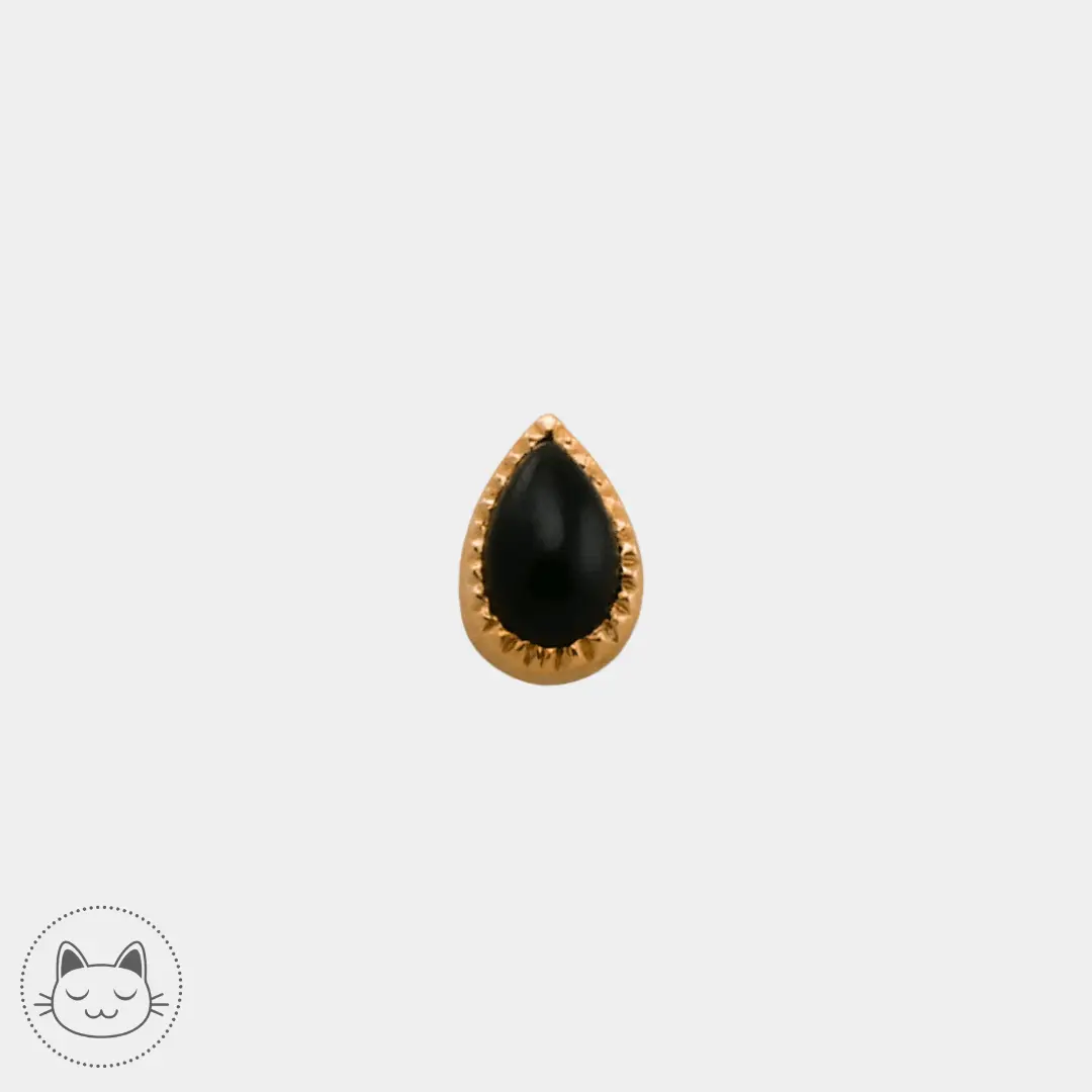 Auris- Cabochon "Teardrop"- Or jaune et Onyx - Kawaii Place piercing
