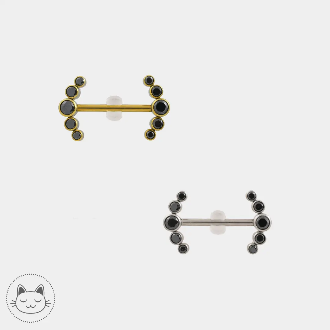 Bijou téton - Titane - Zircons noirs - Kawaii Place piercing