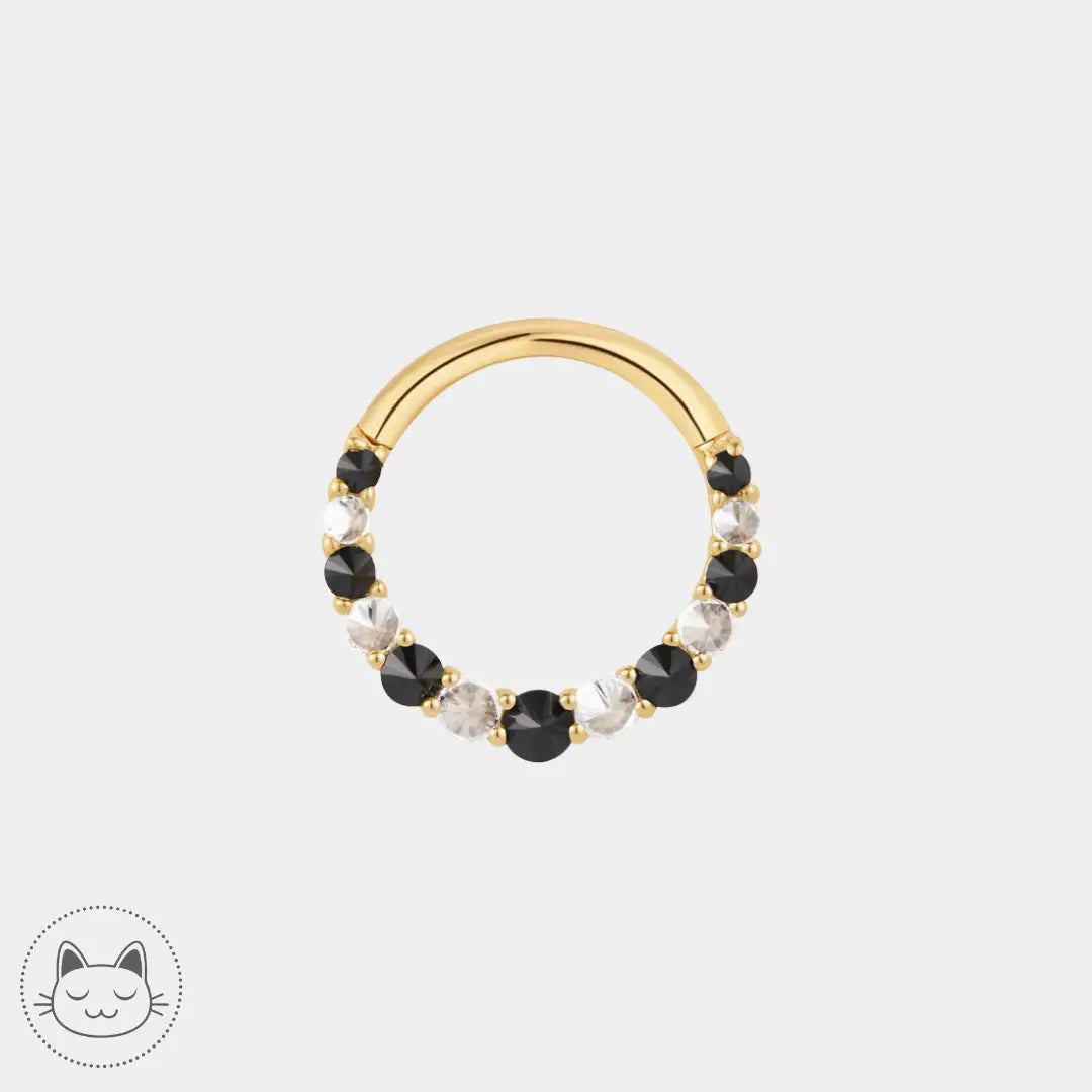 Buddha Jewelry - Eclipse - Or jaune, Spinelles noires et Zircons. Kawaii Place piercing