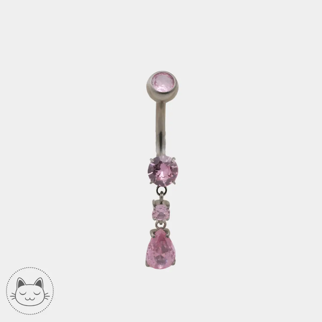 Bijou nombril pendant - Titane - Zircon Rose - Kawaii Place piercing