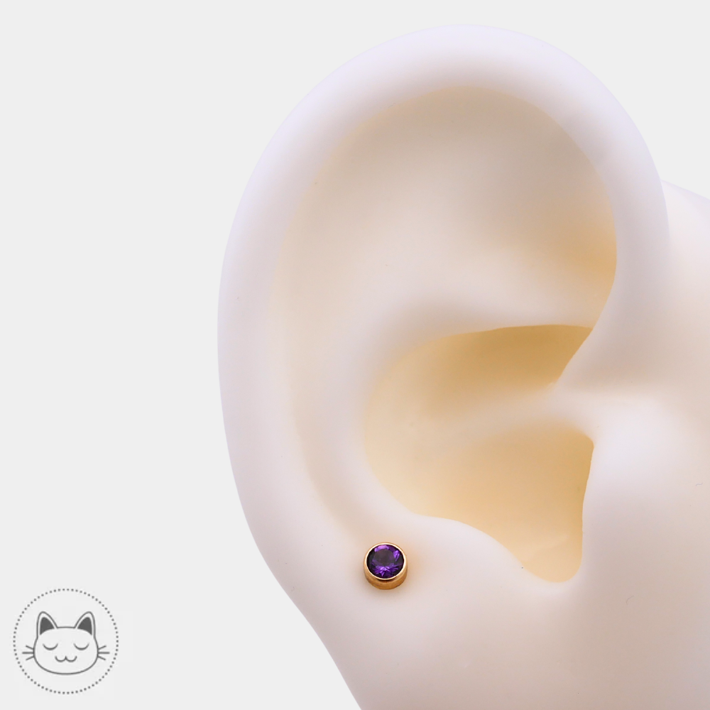 BVLA - Cabochon - Or jaune et Améthyste facettée Kawaii Place piercing