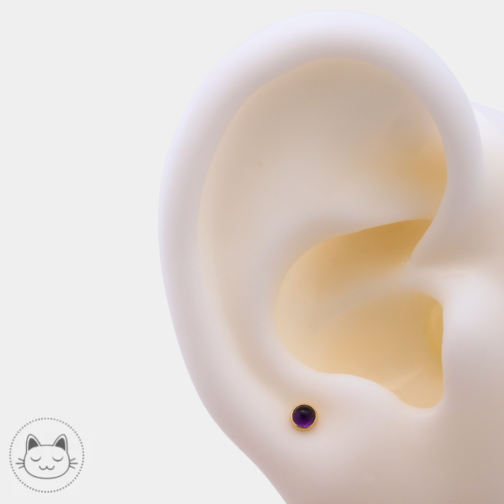 BVLA - Cabochon - Or jaune et améthyste Kawaii Place piercing