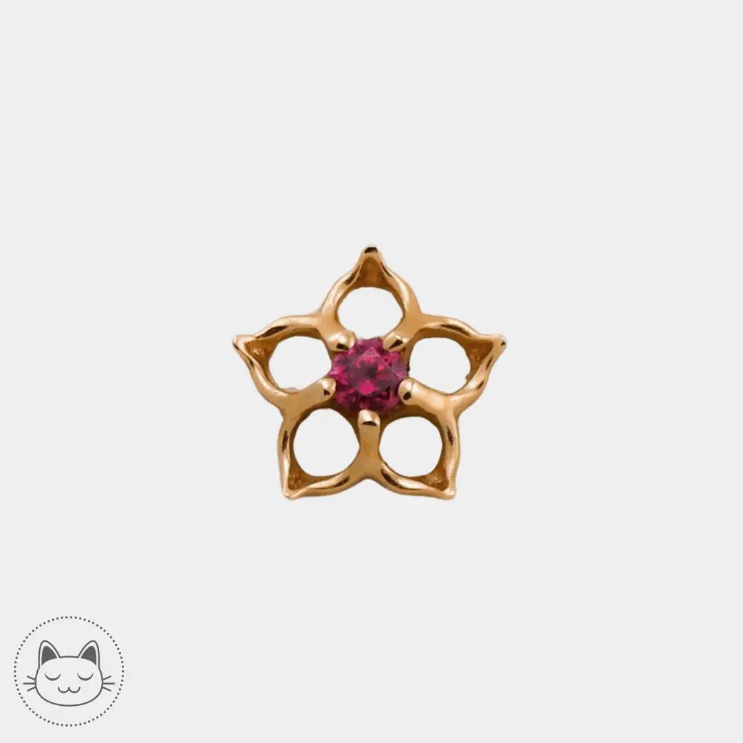 Auris- Cabochon "Pinto"- Or jaune et zircon rouge - Kawaii Place piercing