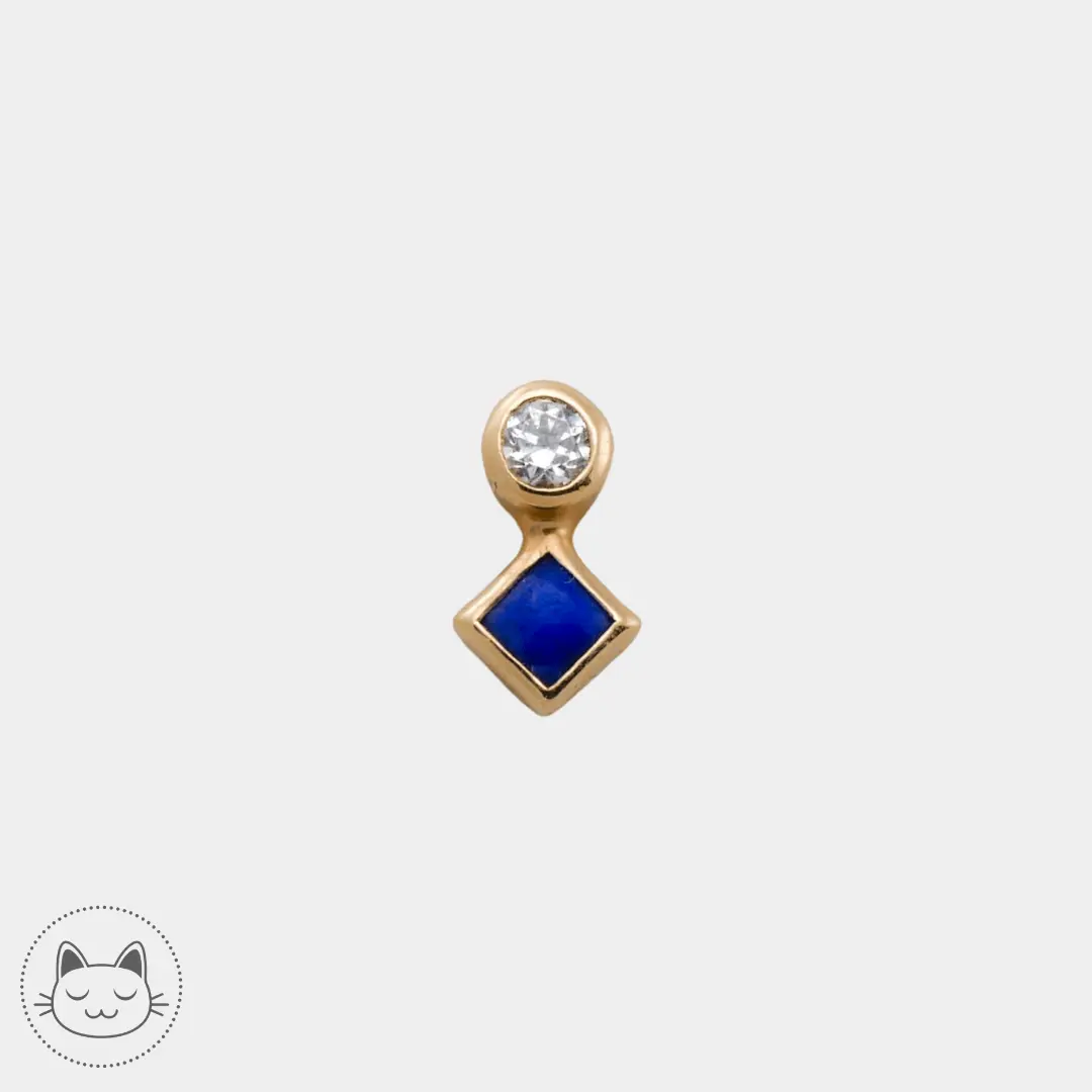Auris- Cabochon "Mercury Medal"- Or jaune, lapis lazuli et zircon. - Kawaii Place piercing