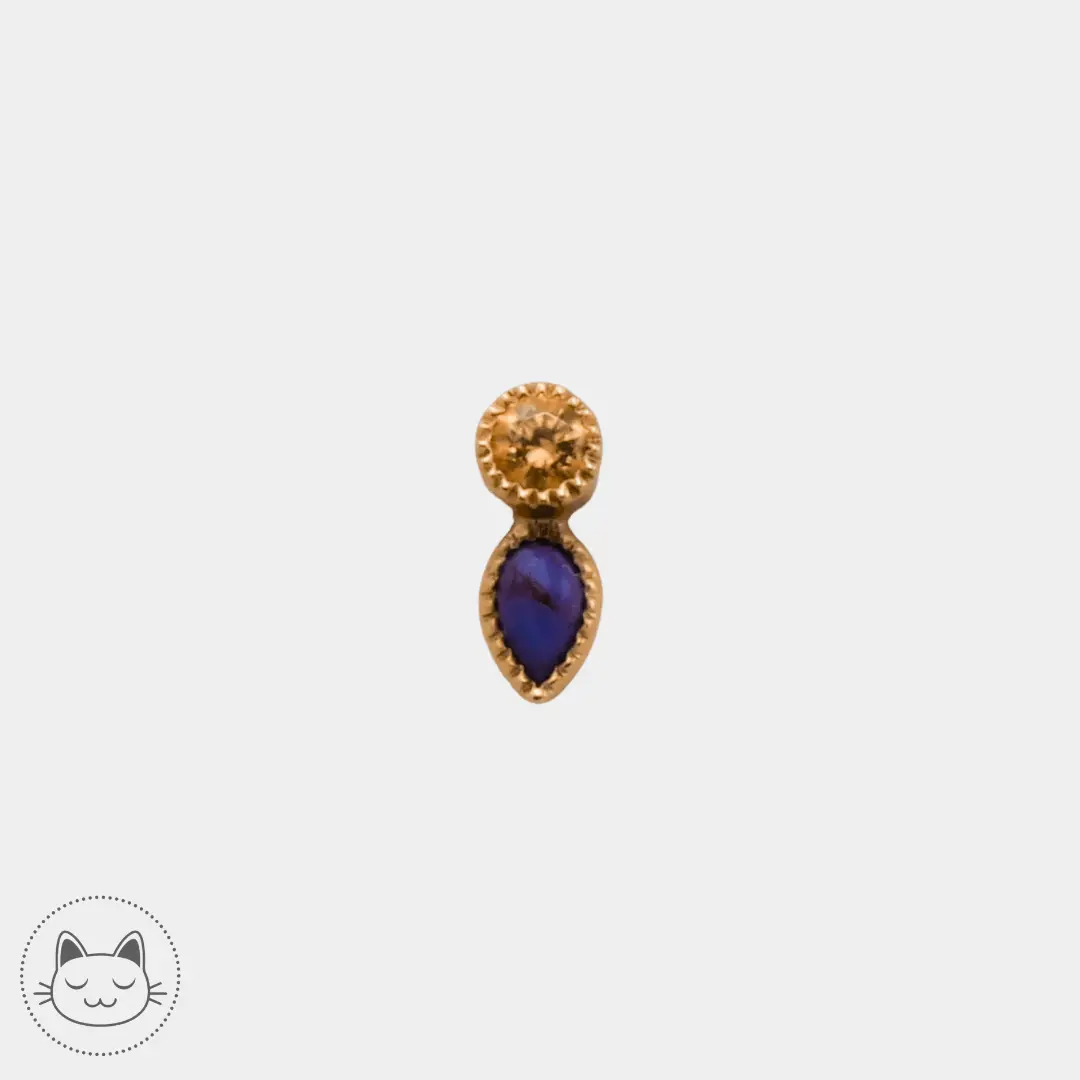 Auris- Cabochon "Teardrop Medal"- Or jaune et lapis lazuli - Kawaii Place piercing