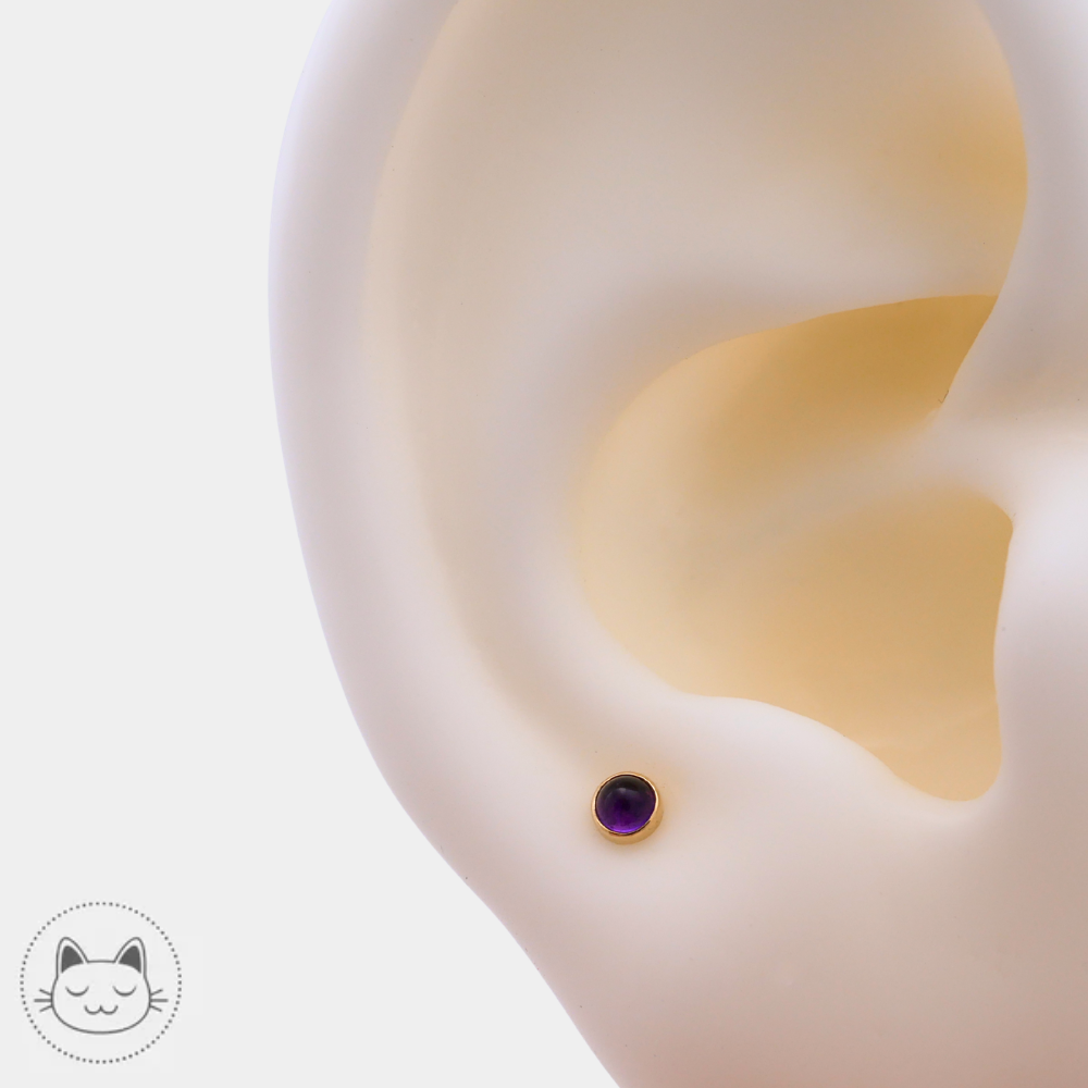 BVLA - Cabochon - Or jaune et améthyste Kawaii Place piercing