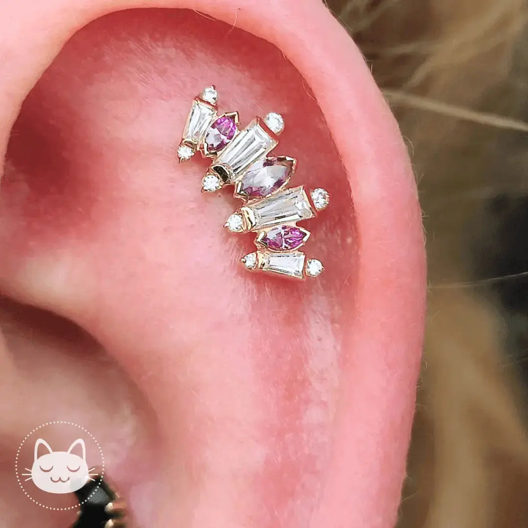 Auris- Cabochon "Iris"- Or blanc et Zircons noir et blanc. - Kawaii Place piercing