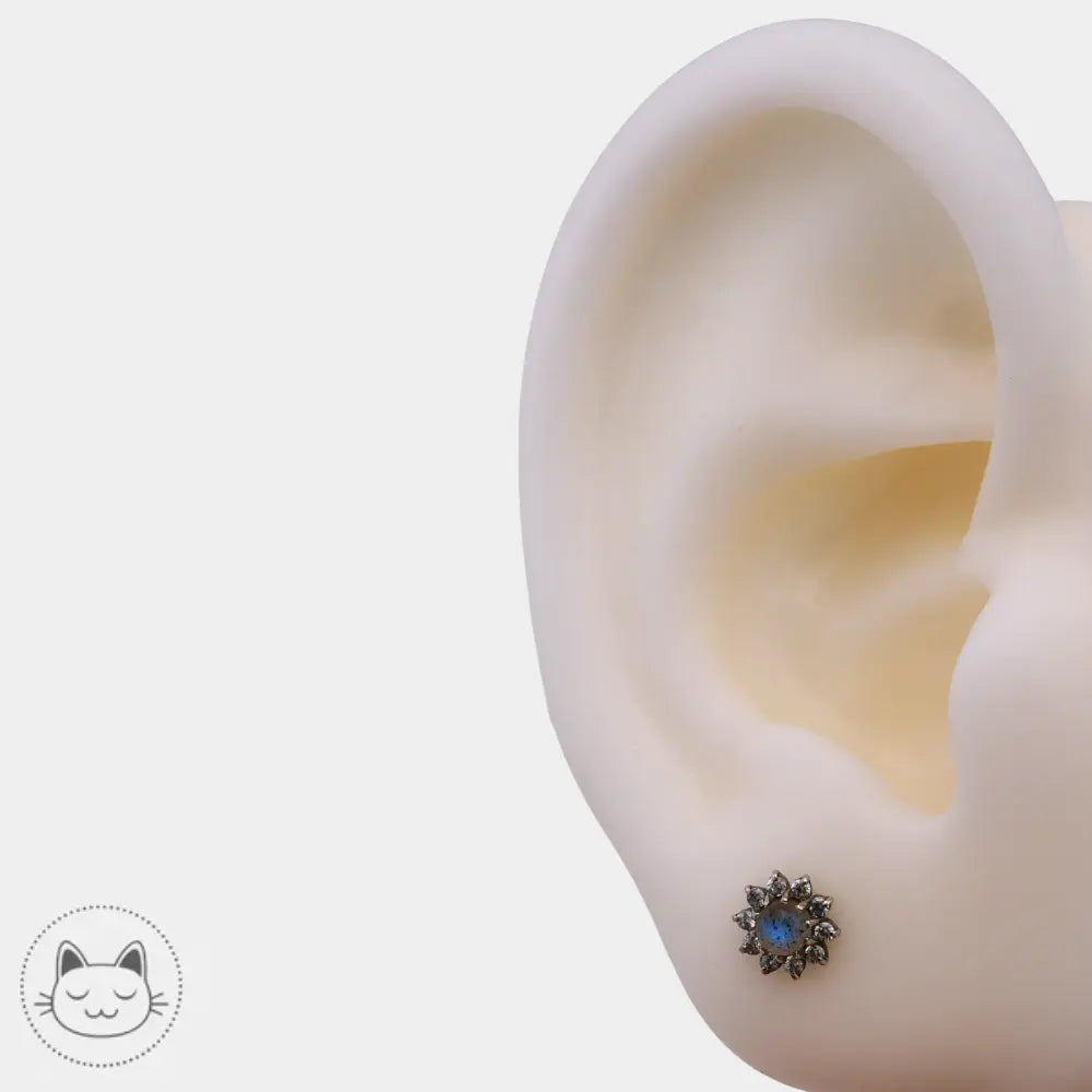 Auris – Or blanc 14K – Labradorite & Zircons blancs Kawaii Place piercing