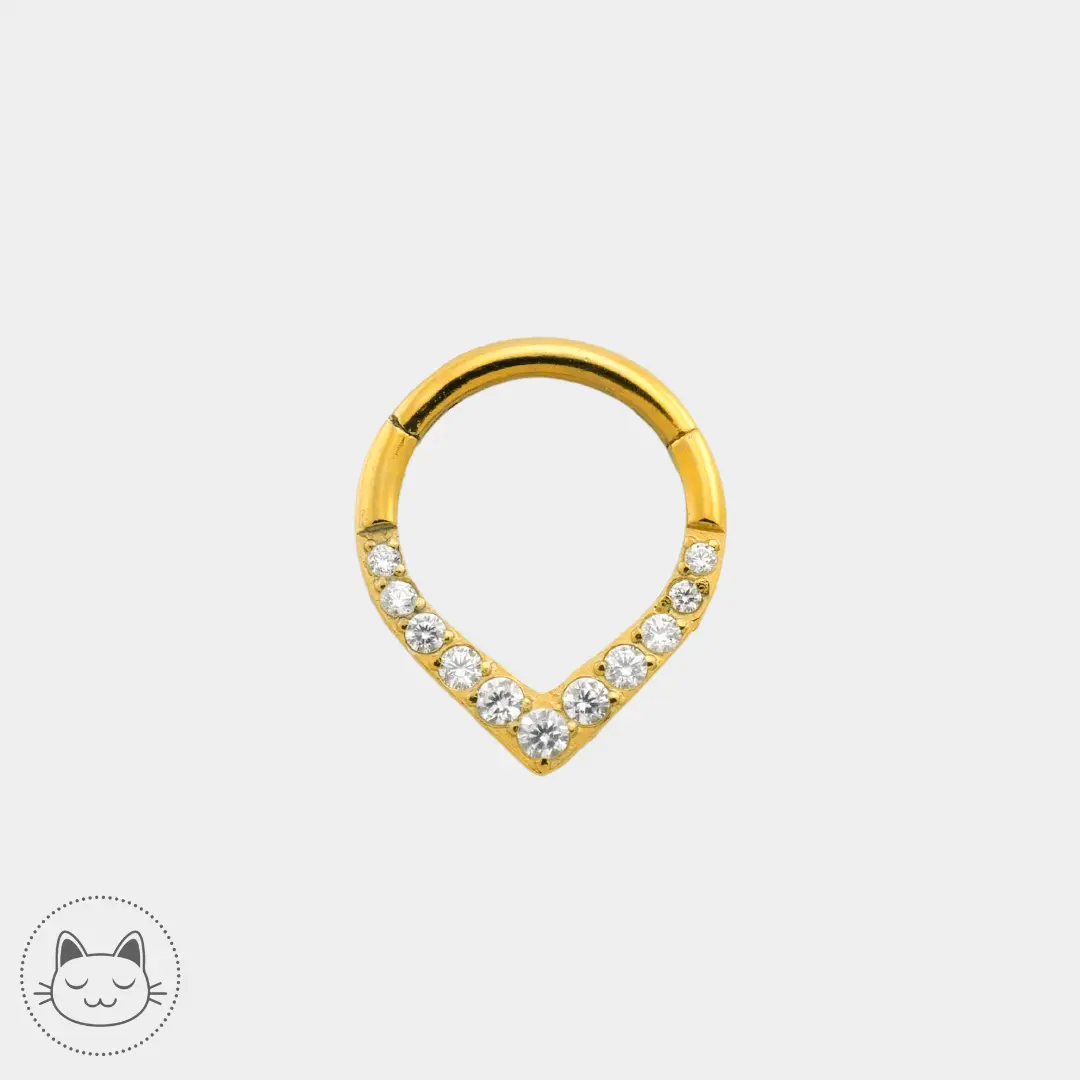 Clicker titane forme goutte pour septum avec zircons blancs