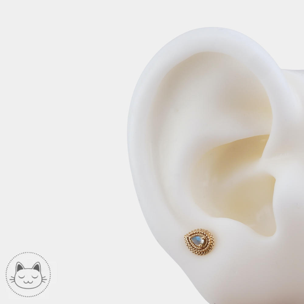 Embout piercing BVLA avec labradorite naturelle et or massif