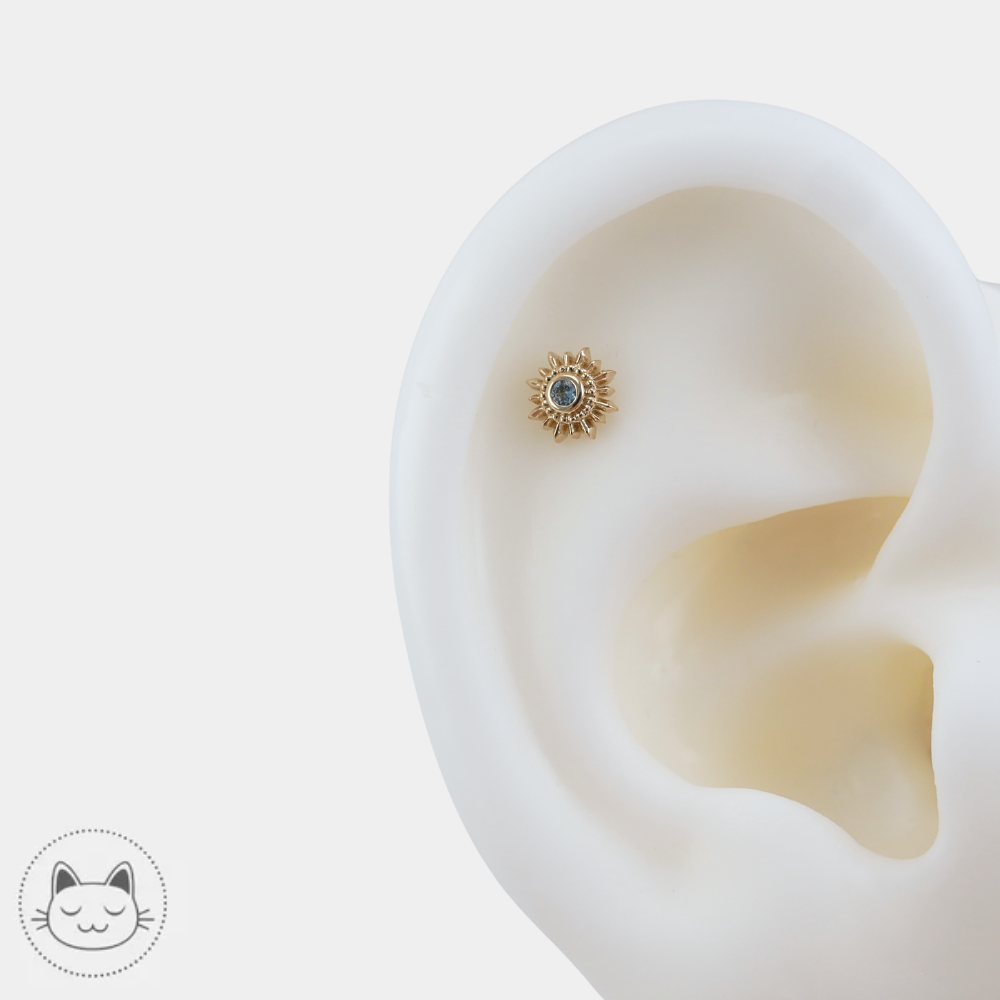 Embout piercing BVLA avec aigue-marine et or massif