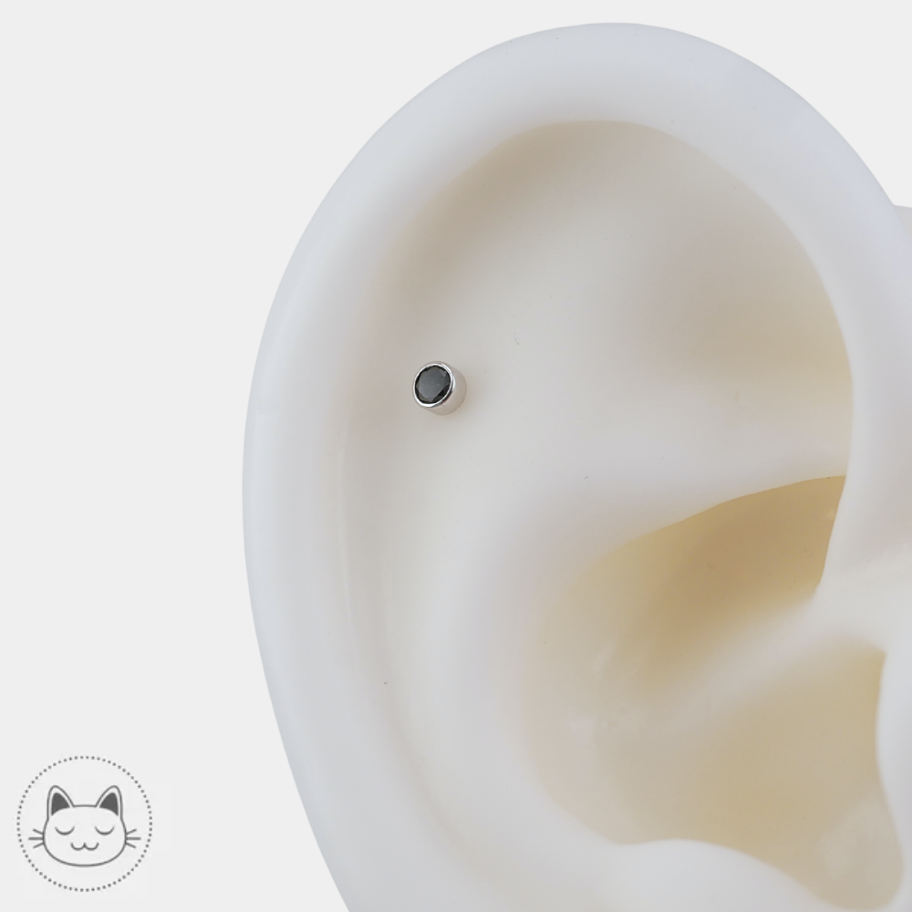 Embout piercing BVLA 2 mm en or blanc avec pierre diamant noir