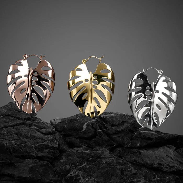 anneau oreille laiton plaqué or 18k Monstera Tawapa