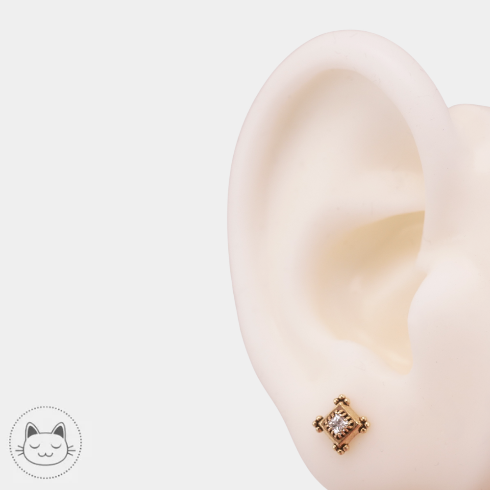 Détail du zircon blanc sur bijou piercing Sacred Symbols