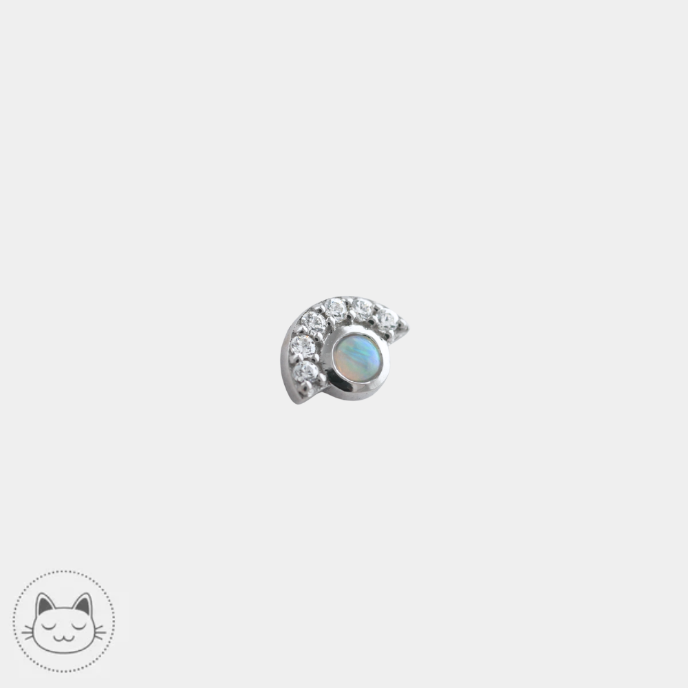 Bijou Buddha Jewelry Kahlo en or blanc 14 carats avec opale blanche et zircons