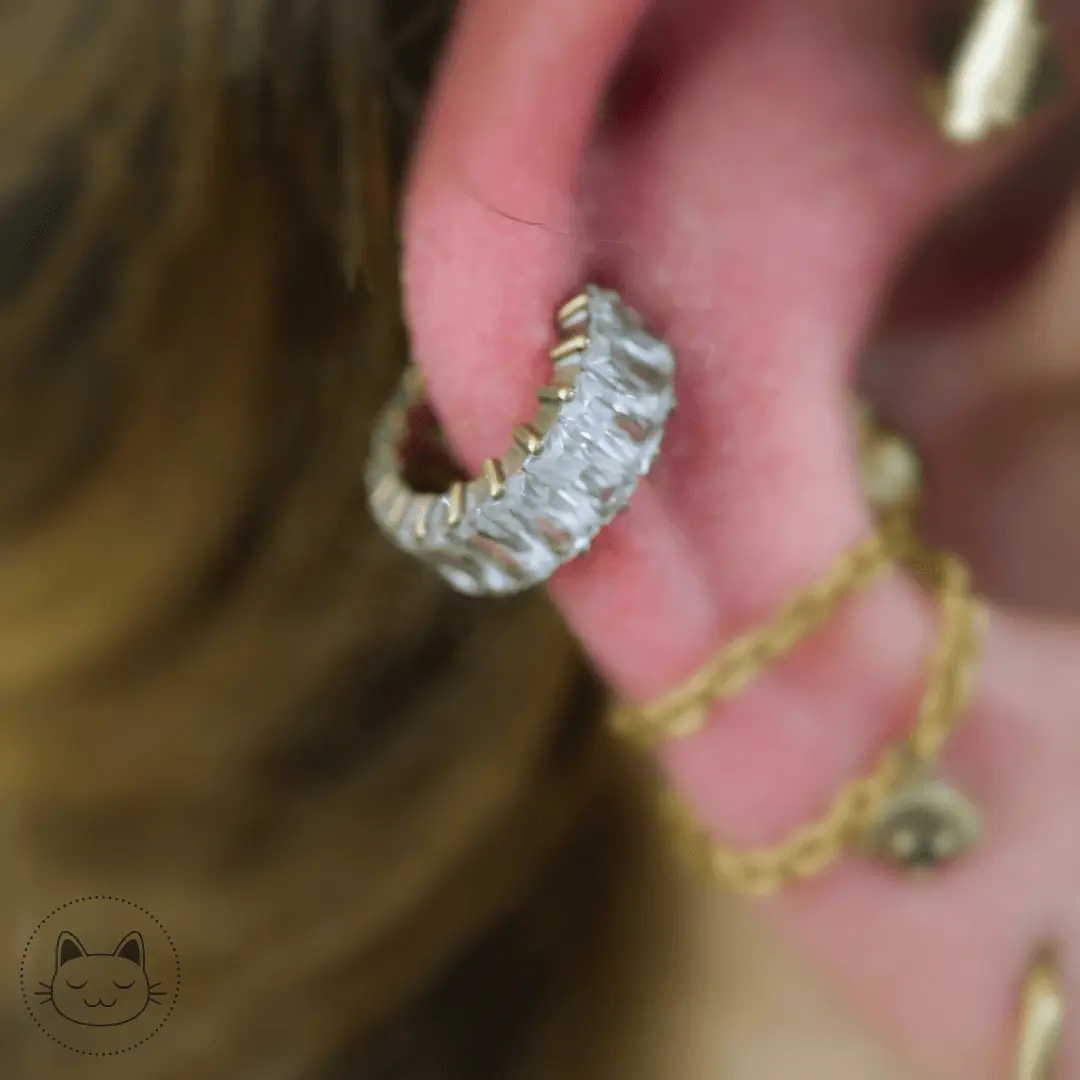 Anneau titane ASTM F136 serti de zircons sur fond blanc