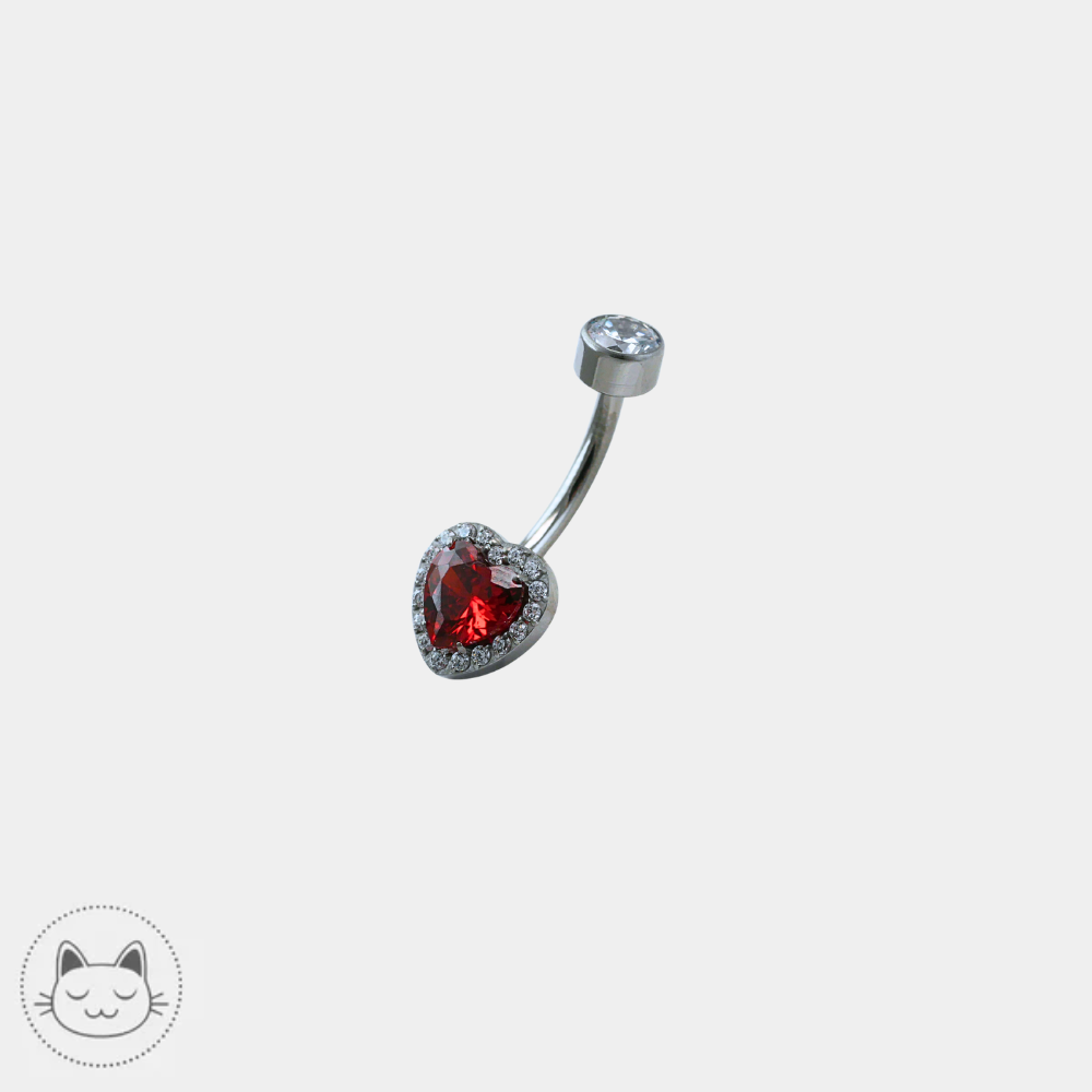 Piercing de nombril Invictus en titane avec zircon rouge et zircons blancs