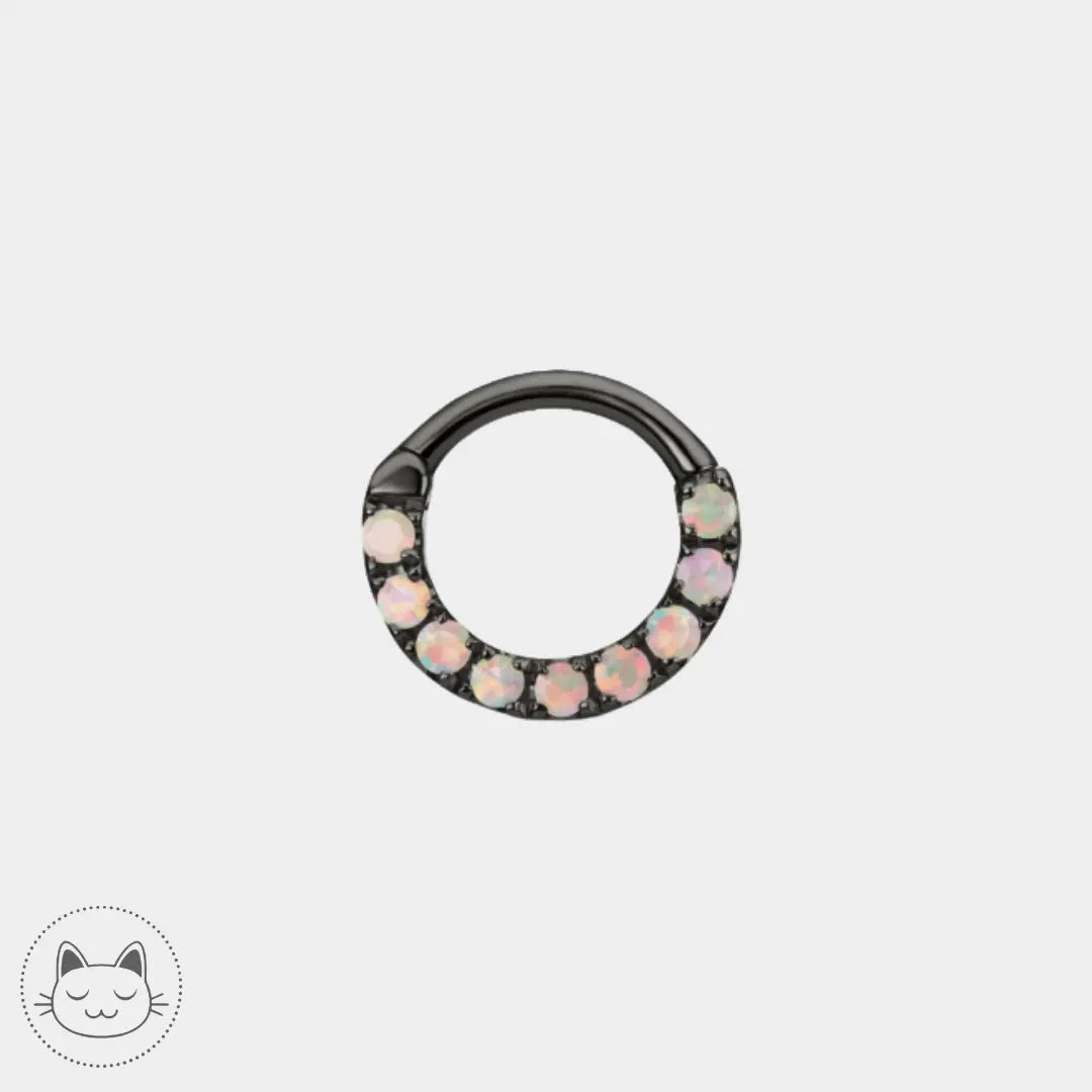 Anneau Maria Tash or noir et opales 1,2 x 8 mm