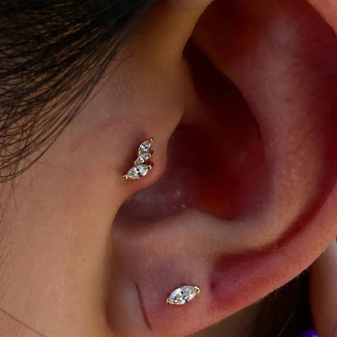 Piercing Multiplicity or 14k serti de zircons blancs