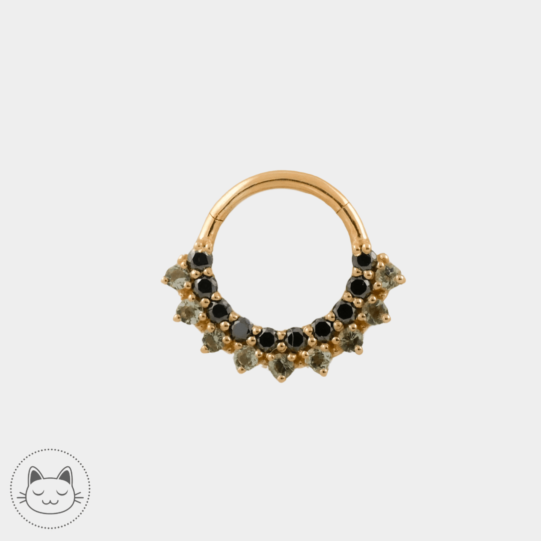Naga Jewelry - Oeil de Nuit - Diamants noirs et Moldavite - Kawaii Place piercing