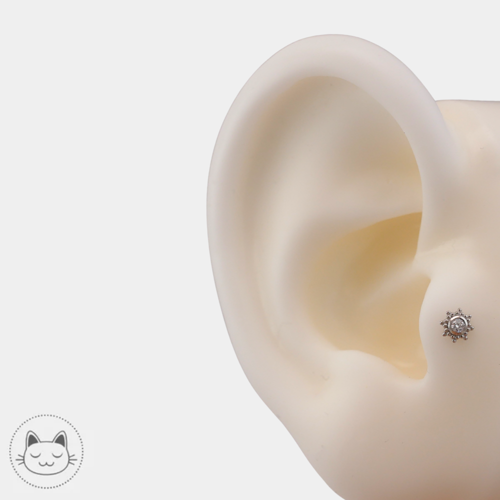 Bijou tragus diamant blanc Naga Galileo or blanc