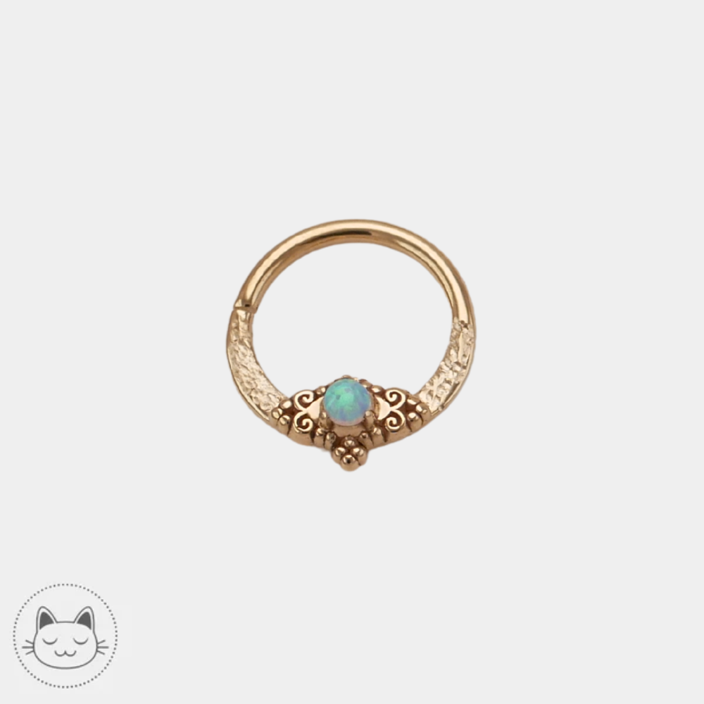 Anneau piercing Sacred Symbols CS2 en or jaune 14K avec opale