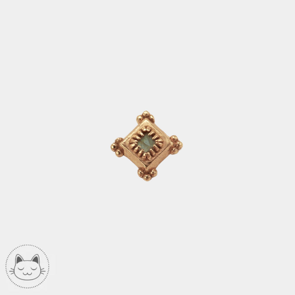 Bijou piercing Sacred Symbols D35 en or jaune 14K avec labradorite