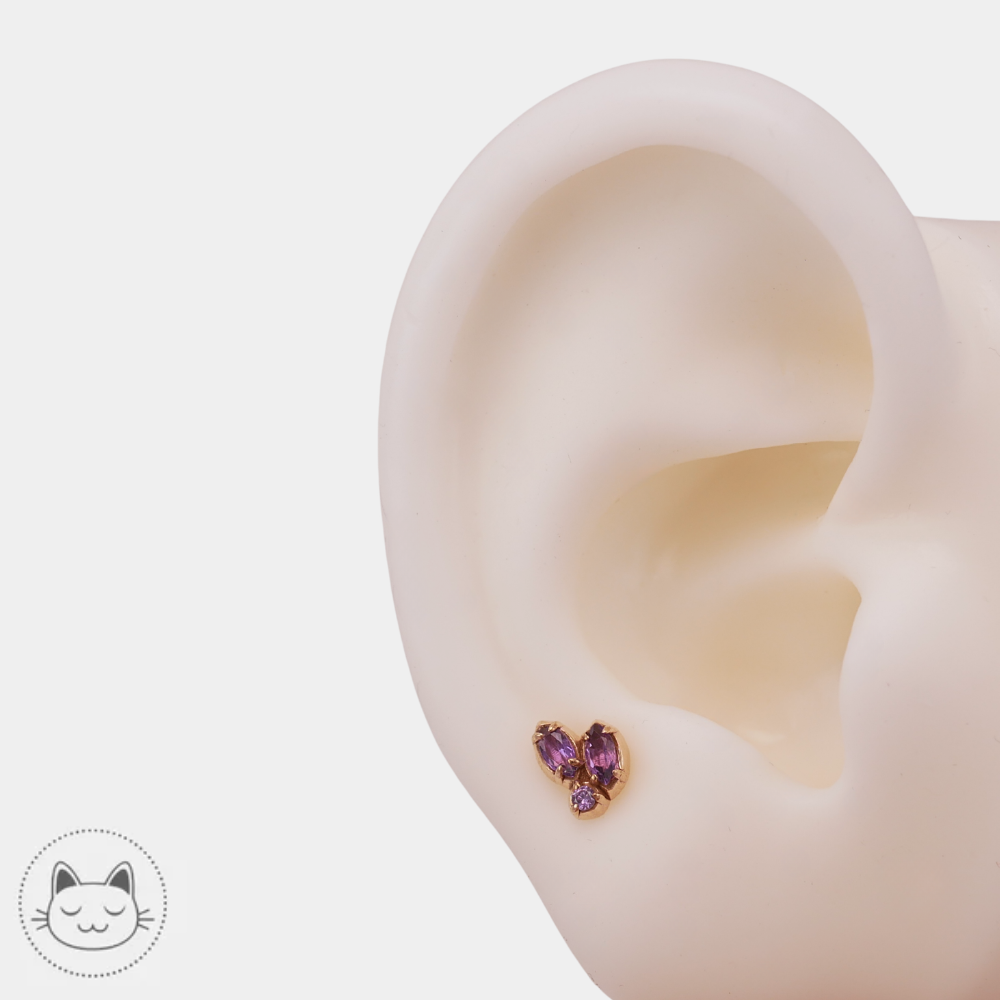 Bijou Sacred Symbols ND8 en or jaune 14K pour conch, lobe et flat helix