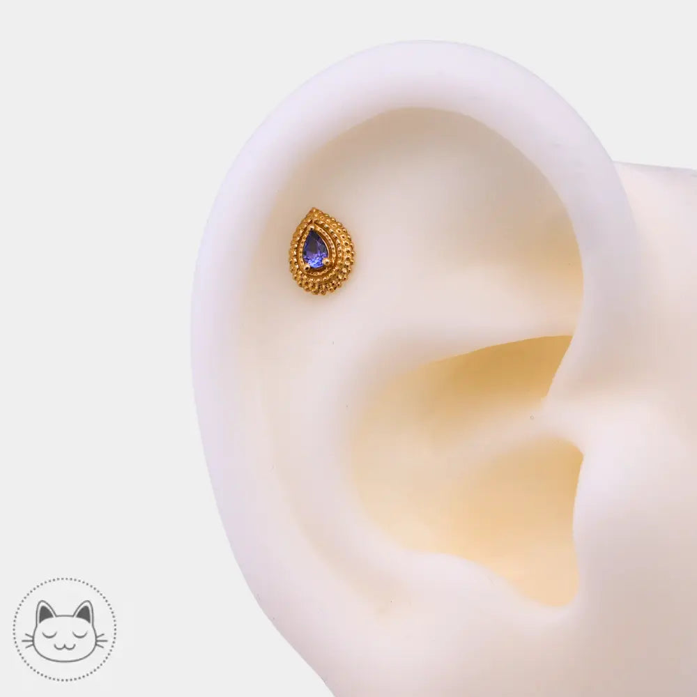 Modèle Mini Afghan Pear BVLA en or 14K tanzanite