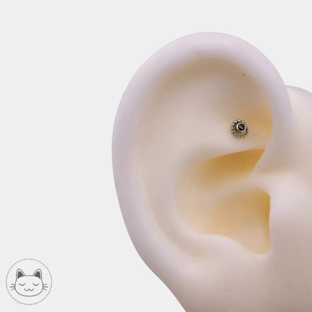 Piercing BVLA en or blanc avec diamant noir modèle Tiny Beaded Swirl