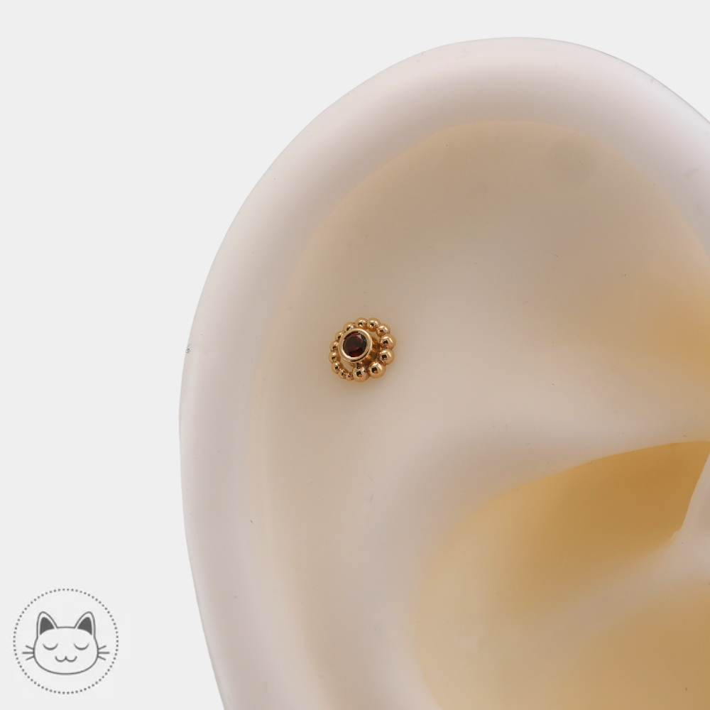 Piercing BVLA Tiny Beaded Swirl grenat 4mm or massif 14k pour helix et lobe