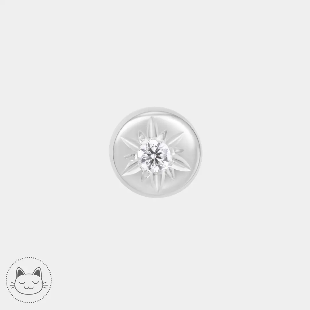 Bijou Lark en or 14k avec zircon blanc porté sur un piercing tragus, offrant un rendu lumineux et élégant proposé chez Kawaii Place à Lille.