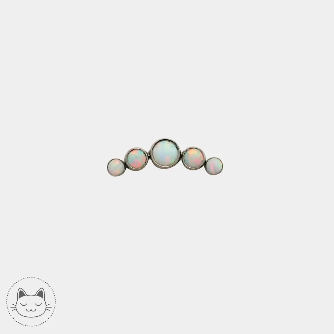 LeRoi 6T en titane orné d’opalines au reflet opalescent, matériau apprécié pour son éclat uniforme et sa douceur lumineuse en bijou.