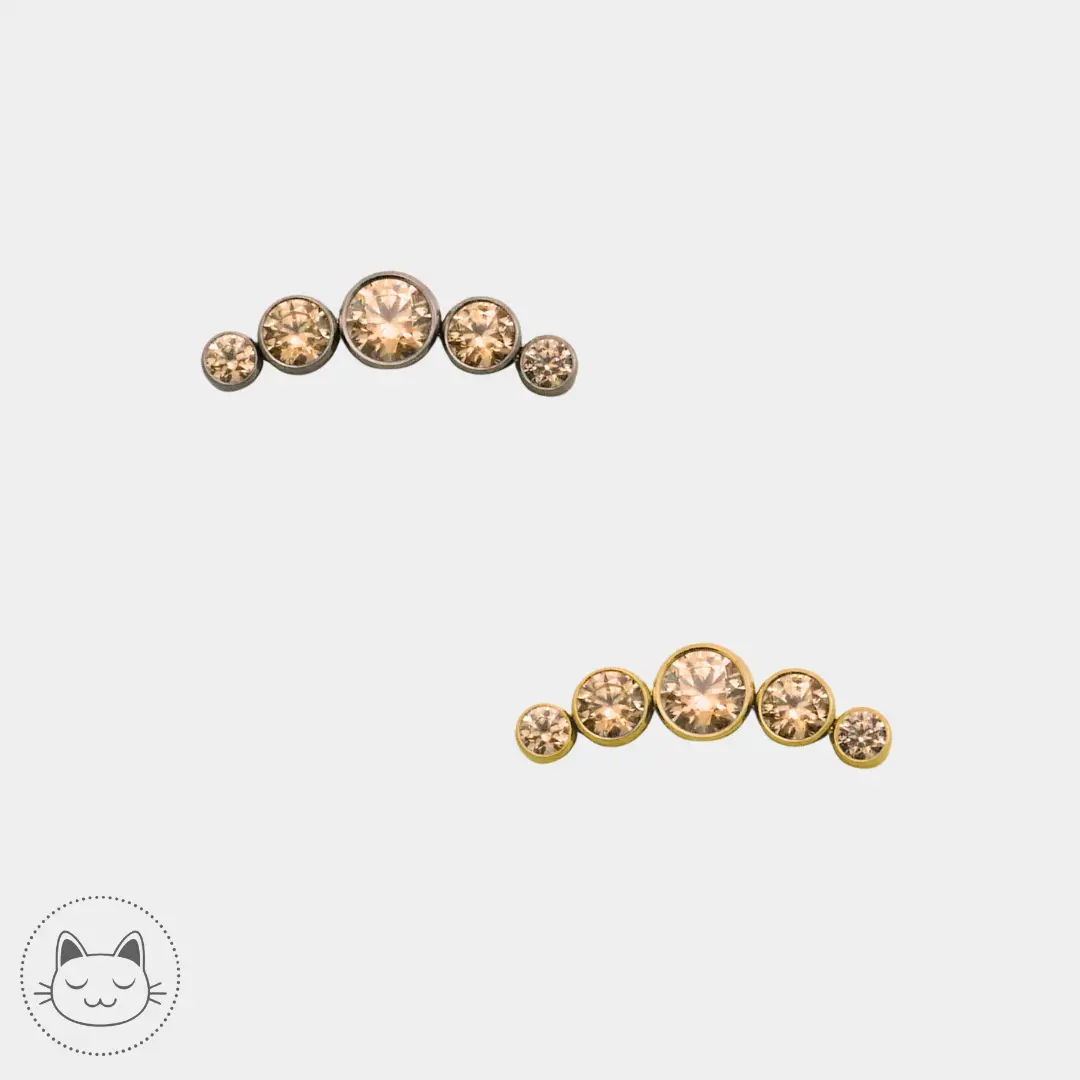 Bijou LeRoi 6T en titane ASTM F136 serti de zircons champagne, pierres aux reflets dorés, idéal pour des piercings comme l’hélix ou le flat.