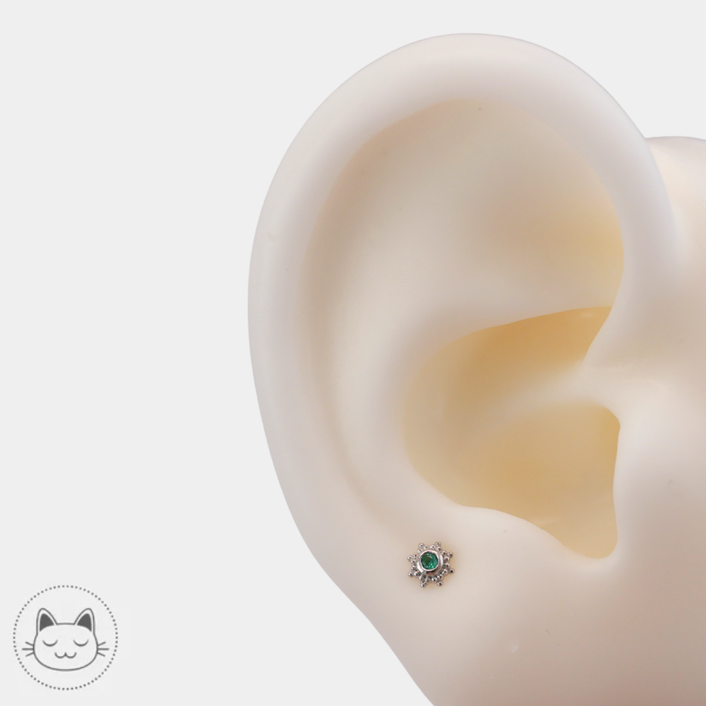 Bijou piercing Naga Galileo or blanc 14K avec émeraude pour conch chez Kawaii Place Lille
