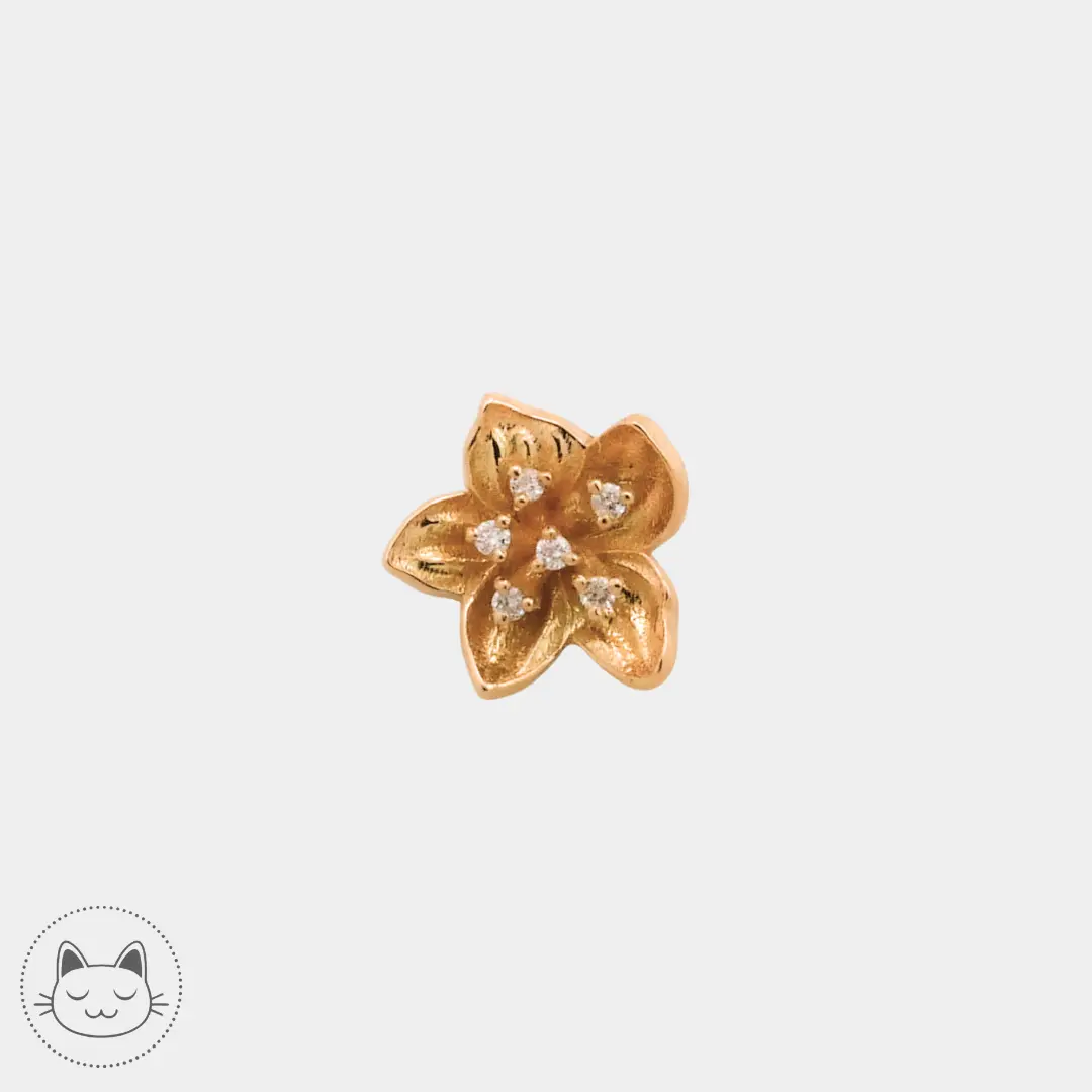 Naga Jewelry Hikari en or 14k avec diamants blancs, cabochon threadless de 7,5 mm, idéal pour lobe, hélix ou conch, disponible chez Kawaii Place à Lille.