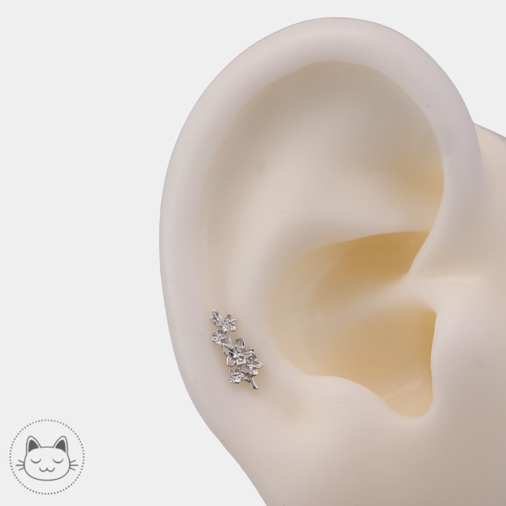 Bijou piercing Naga Sakura Sprig en or blanc 14 carats pour lobe chez Kawaii Place Lille