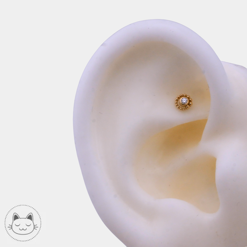 Piercing BVLA modèle Tiny Beaded Swirl or jaune diamant blanc