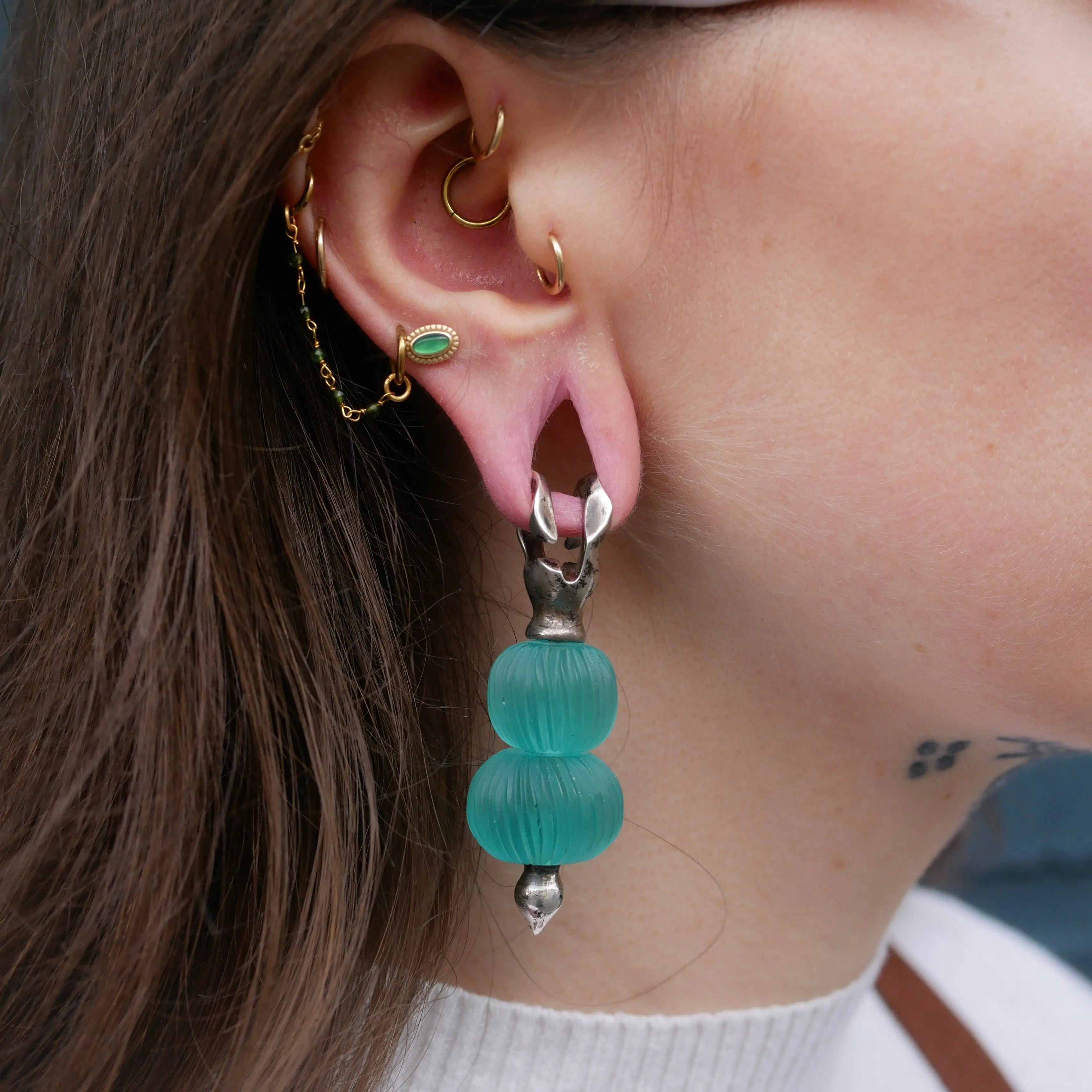 Paire de poids en laiton argenté et verre Kawaii Place piercing
