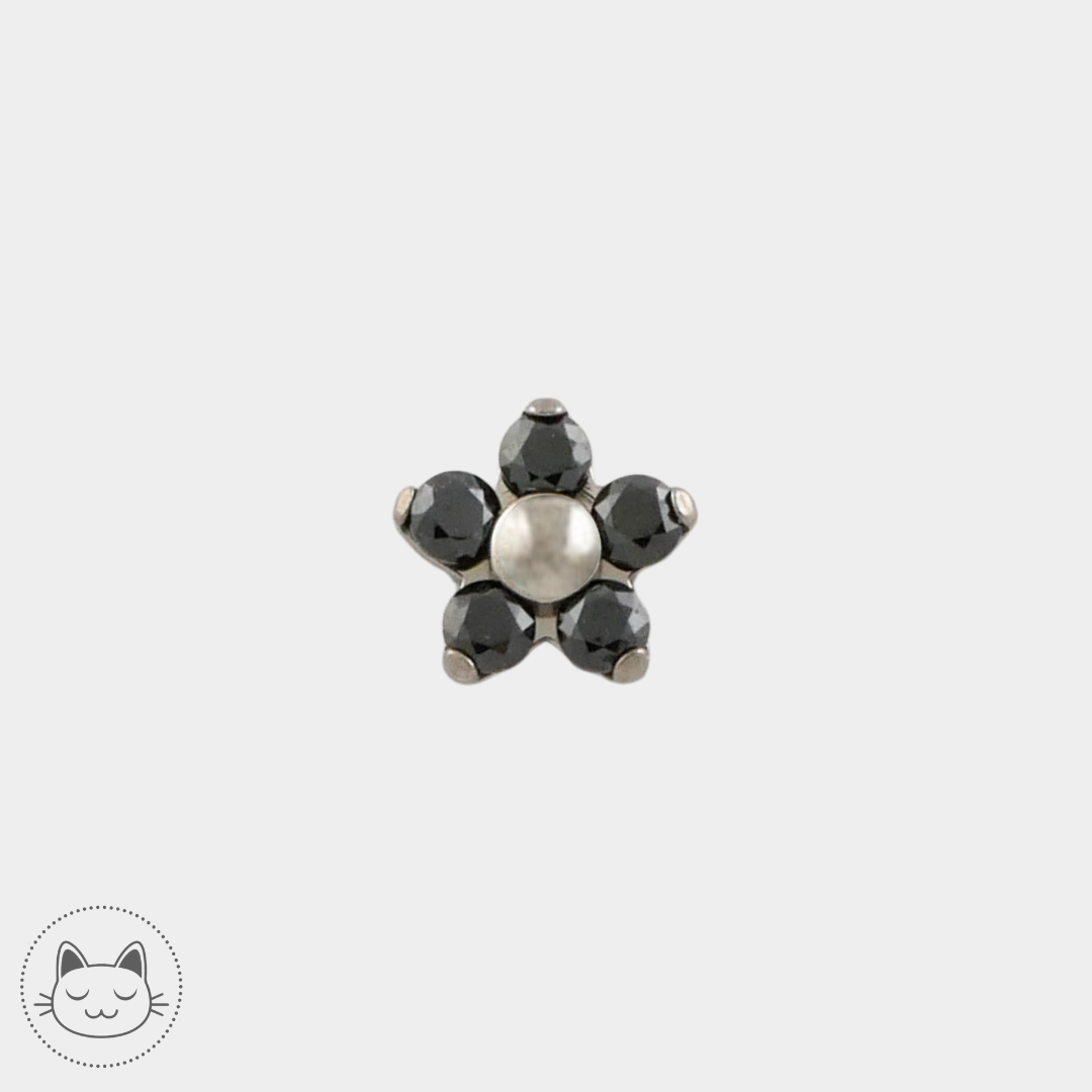 NeoMetal - Flower - Zircon noir Argenté