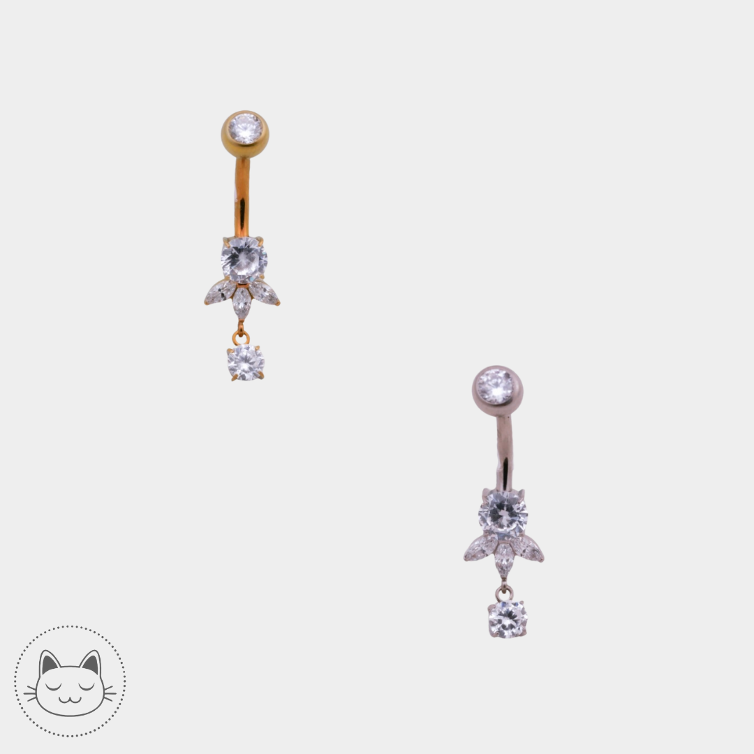 Bijou nombril marquises - Titane - Zircon blanc